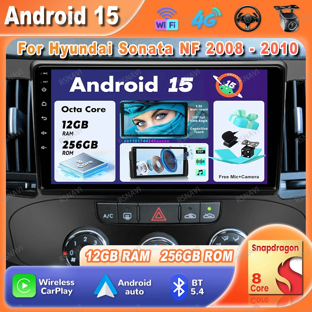 

Автомобильный радиоприемник Android 15 для Hyundai Sonata NF 2008-2010 Carplay AI Voice 360 Камера Беспроводной Viedo Player Qualcomm BT DVD RDS IPS