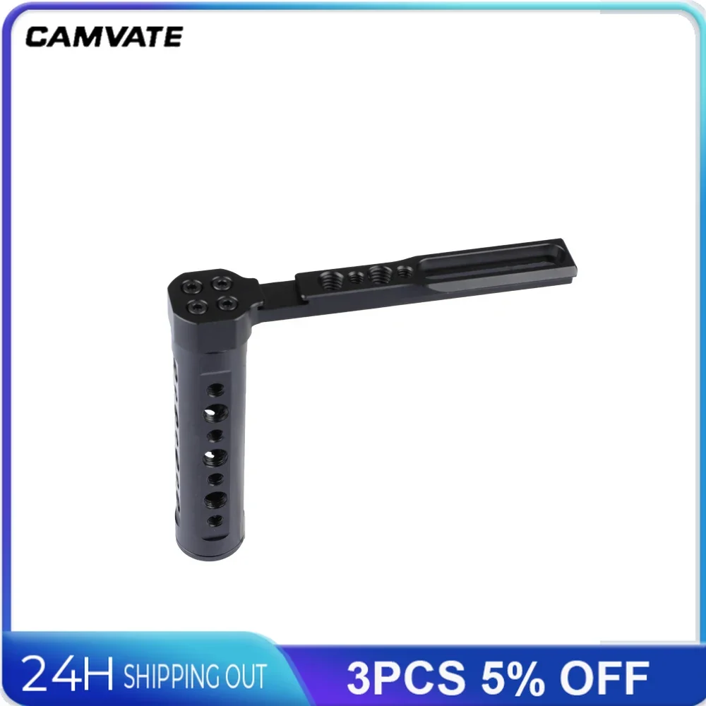 CAMVATE L-Type Camera Handle Grip With NATO Safety Rail & Built-in Cold Shoe Mount For Monitor, LED Light ,Microphone,Flashlight