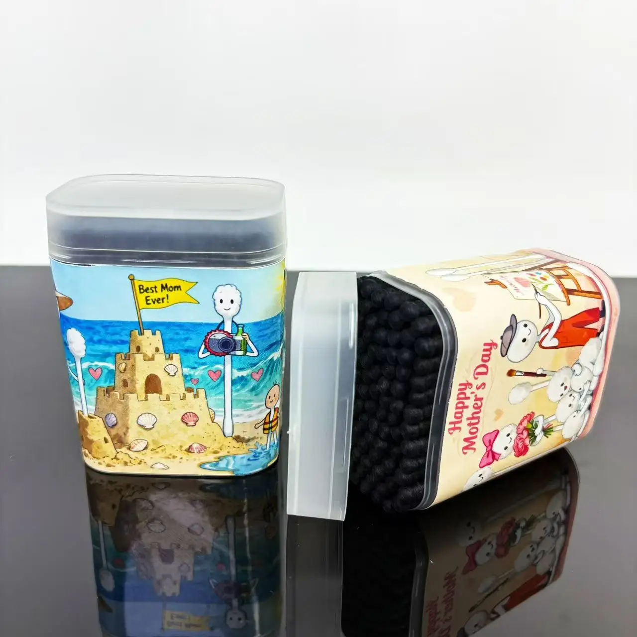 200 قطعة/400 قطعة عيد الأم تحت عنوان مزدوجة نهاية مسحات القطن دوامة مستديرة الإبداعية عيد الأم عنصر أعواد قطنية العصي