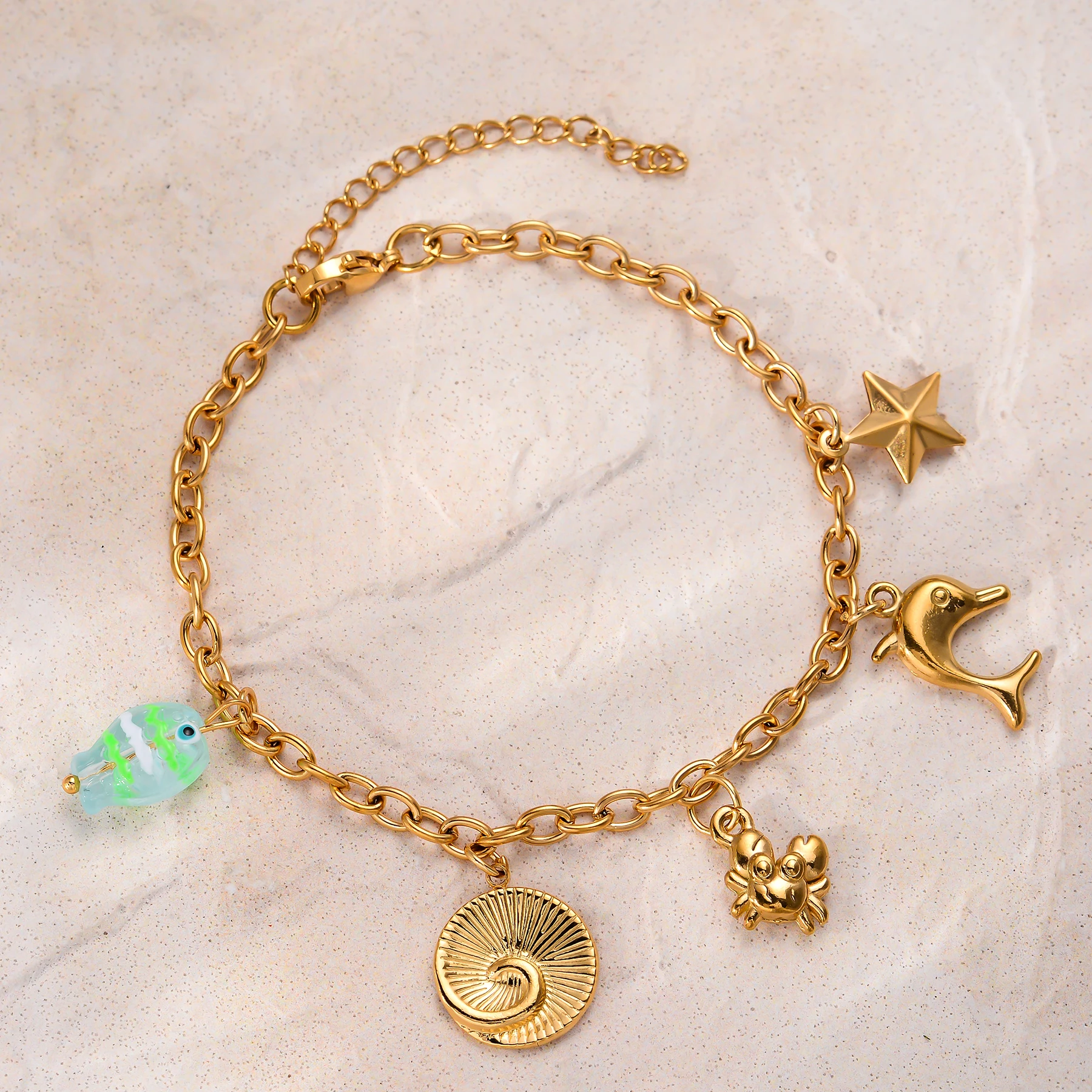 

Stainless Steel Ocean Animal Charm Pendant&Bracelet for Women Delicate Starfish Chain Choker Bracelet