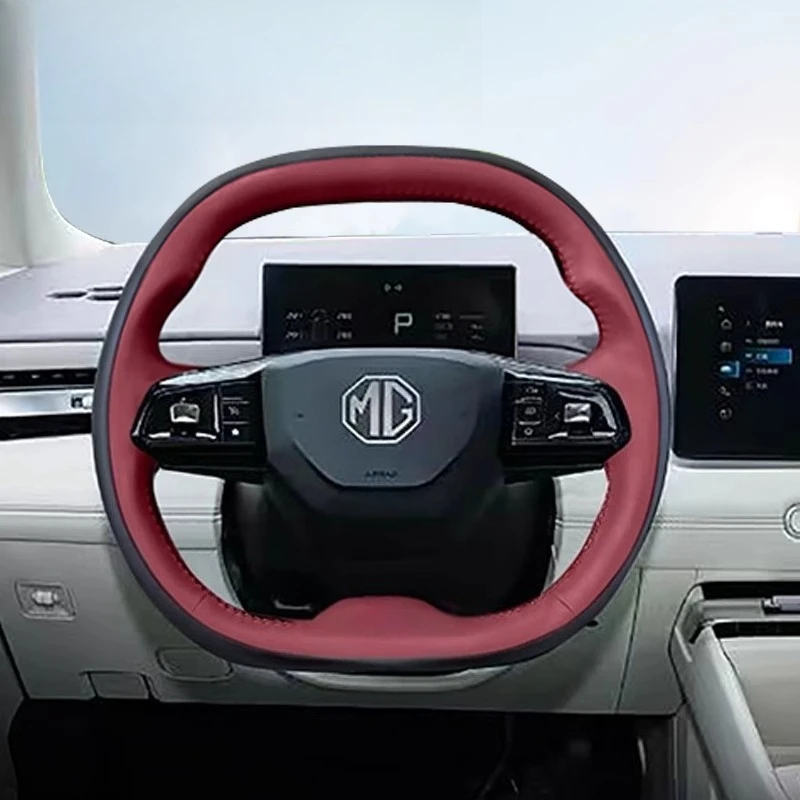 

Hand Stitched wine red black non-slip Genuine Leather Car Steering Wheel Cover For MG MULAN 2022-2023
