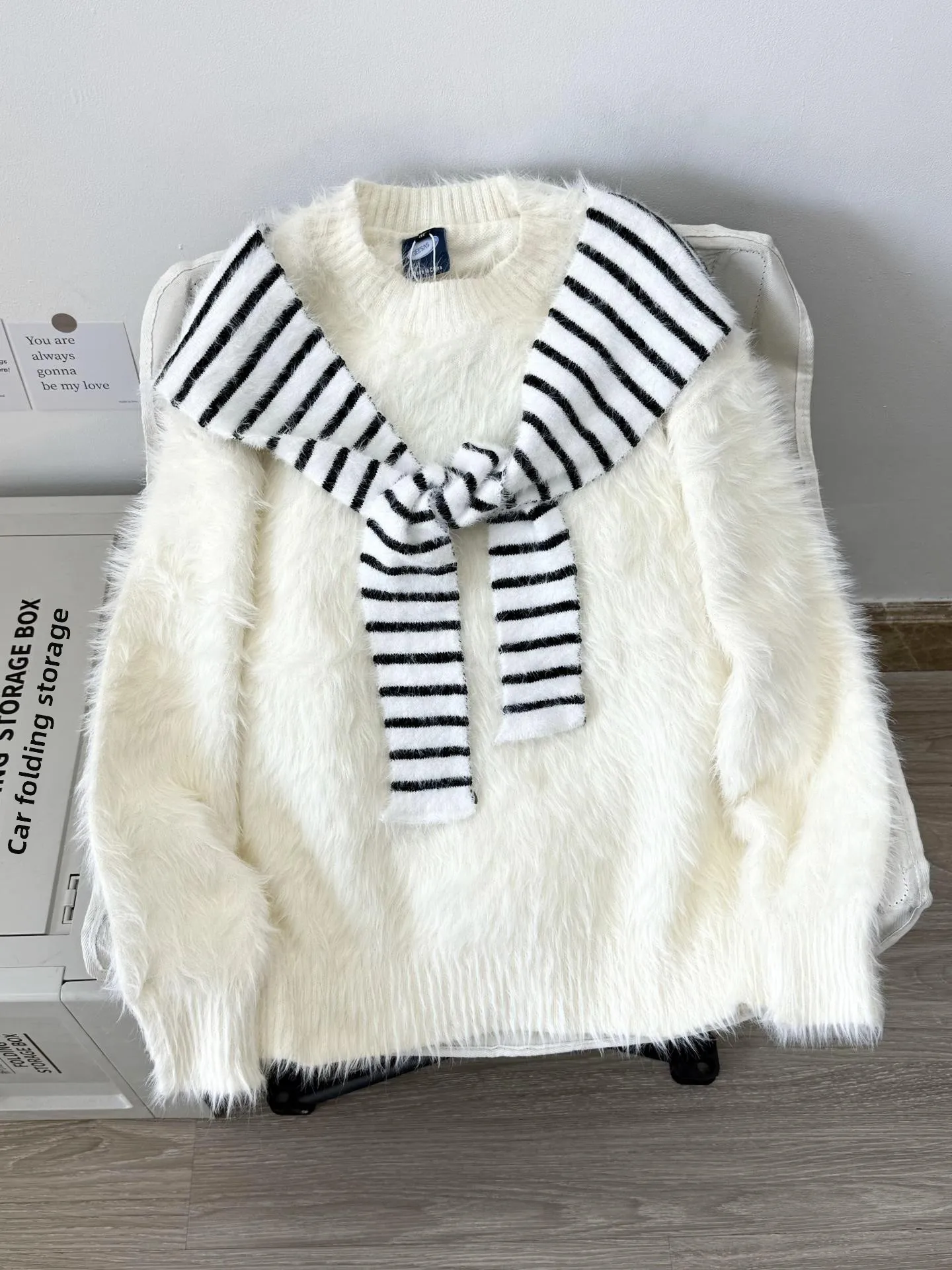 

Мягкий полосатый свитер American College Sle для мужчин и женщин, ленивый осенне-зимний круглый универсальный вязаный свитер irt