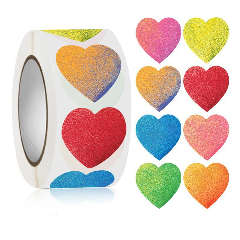 100-500pcs Color Valentine's Day Heart Sticker 1inch Birthday Party Gift Packaging Seal Sticker Baking Label