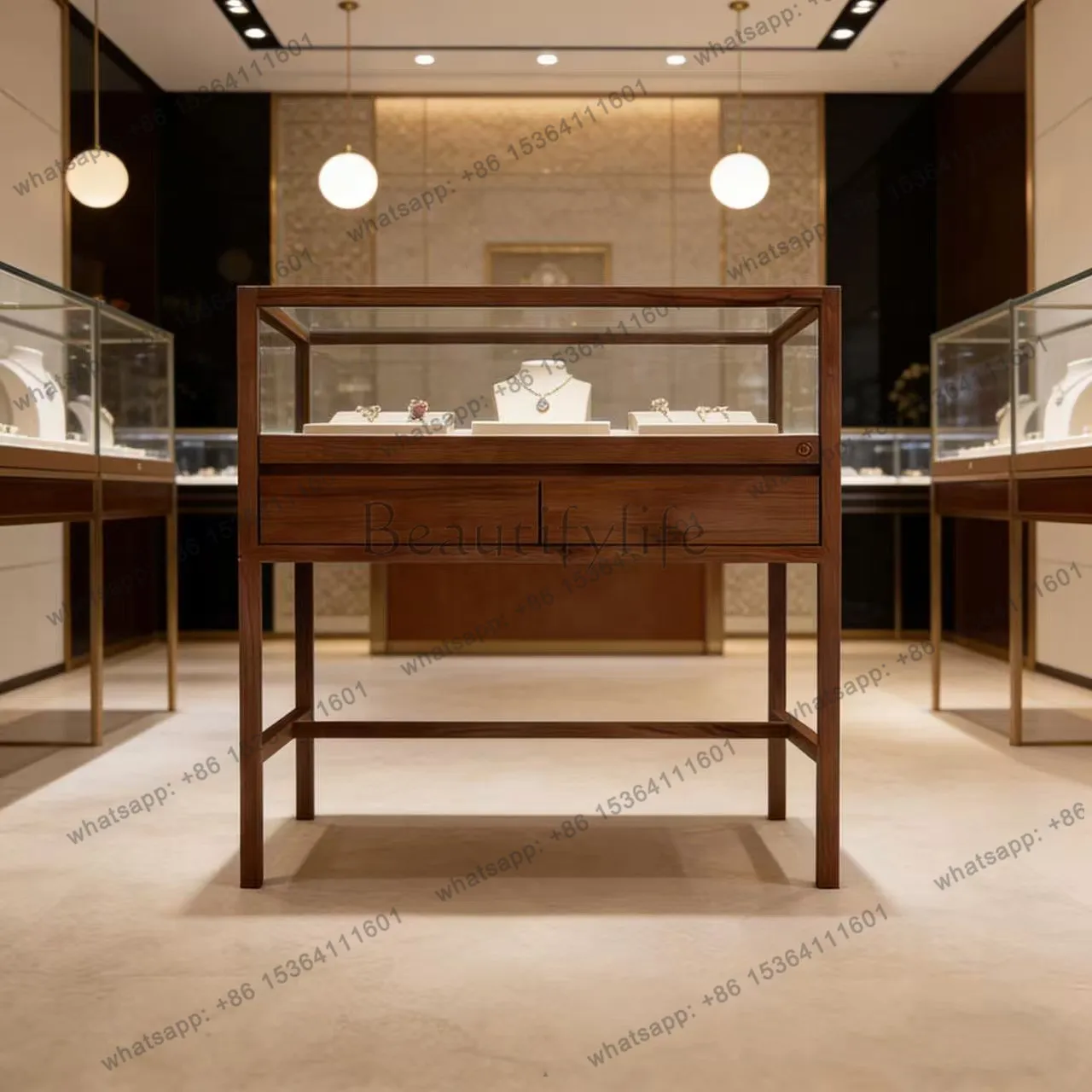 Solid wood jewelry display glass cabinet watch clothing store jade gold custom jewelry cabinet