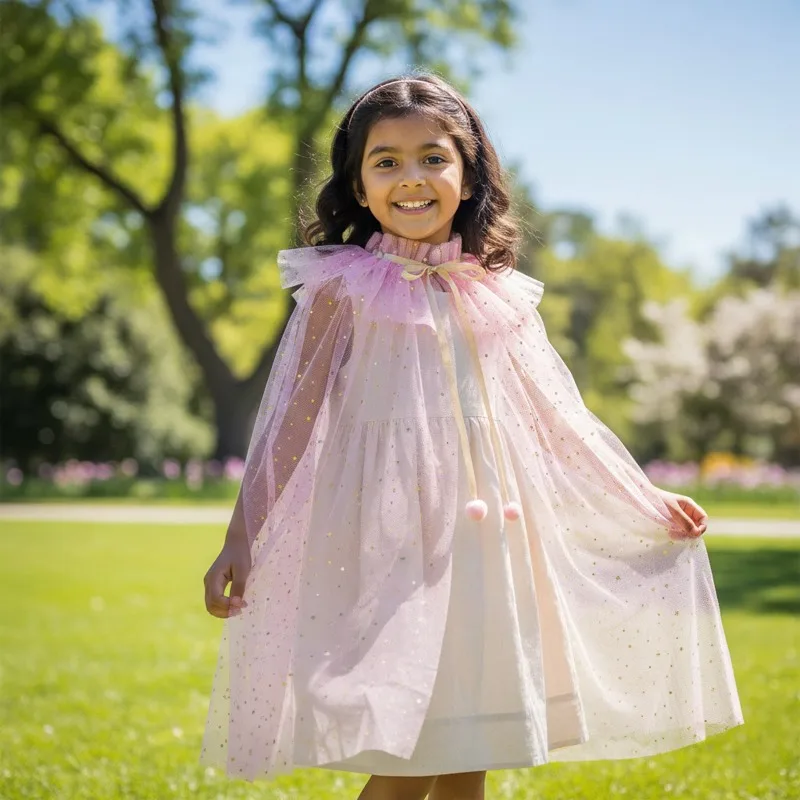 

Kids' Star & Moon Tulle Fairy Cape, Girls' Cloak for Party Photos & Festival Dress-up,Ideal for Halloween and Birthday Occasions