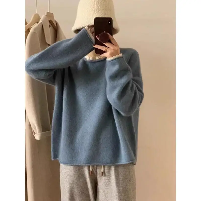 

Fashionable and beautiful sweater with soft waxy round neck and sweater for women in autumn and winter thickened tops