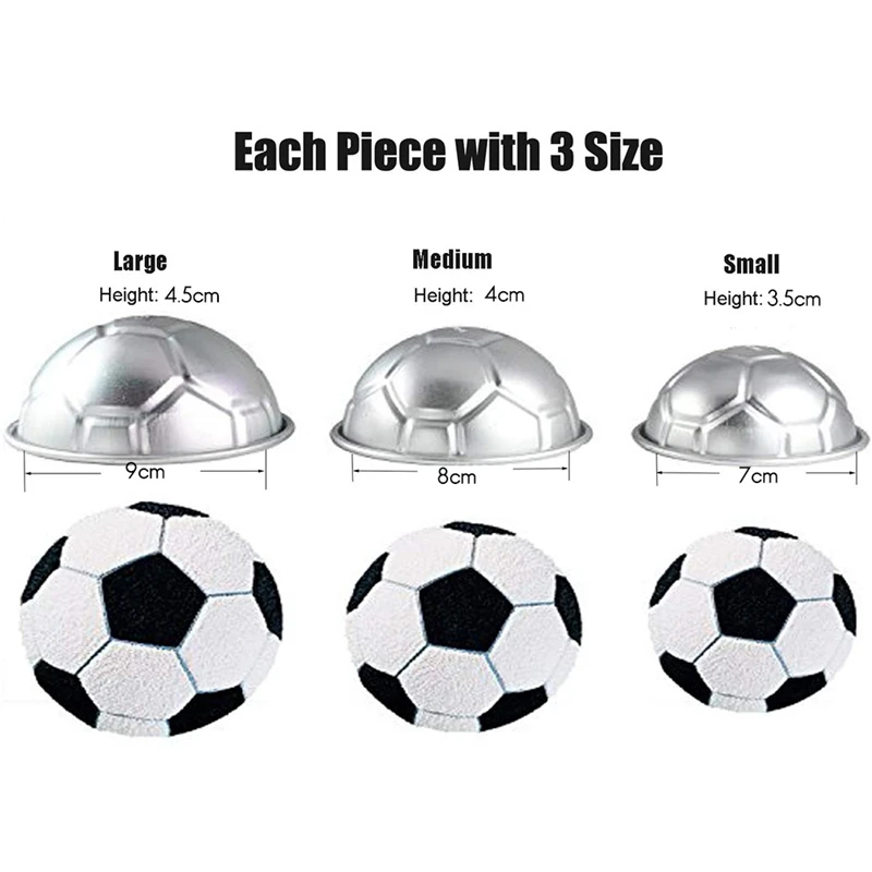 6 Pcs Mini Soccer Ball Cake Pan,Aluminum Cupcake Baking Pans,Half Sphere Shape Chocolate Pudding Tiny Mold Decorating