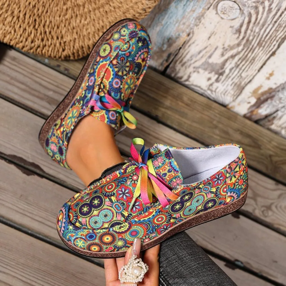 2026 Bestseller Neue Modische Damen-Sneaker mit Schnürung, Bedruckte Damen-Flats, Outdoor-Freizeitschuhe für Damen, Zapatos De Mujer – Detail 7