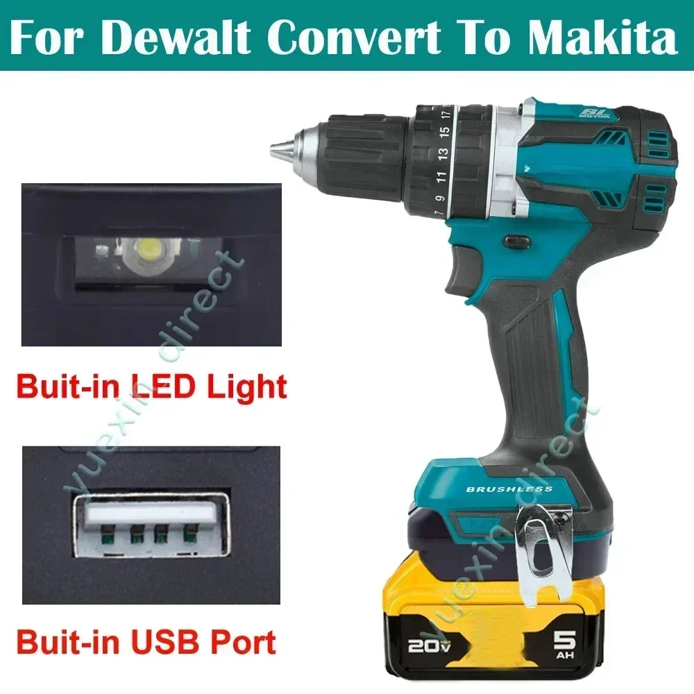 Imagem -02 - Conversor de Adaptador de Bateria para Dewalt Dcb para Makita 18v Li-ion Bl1850 Ferramentas com Usb e Luz Led Ferramentas Não Incluídas