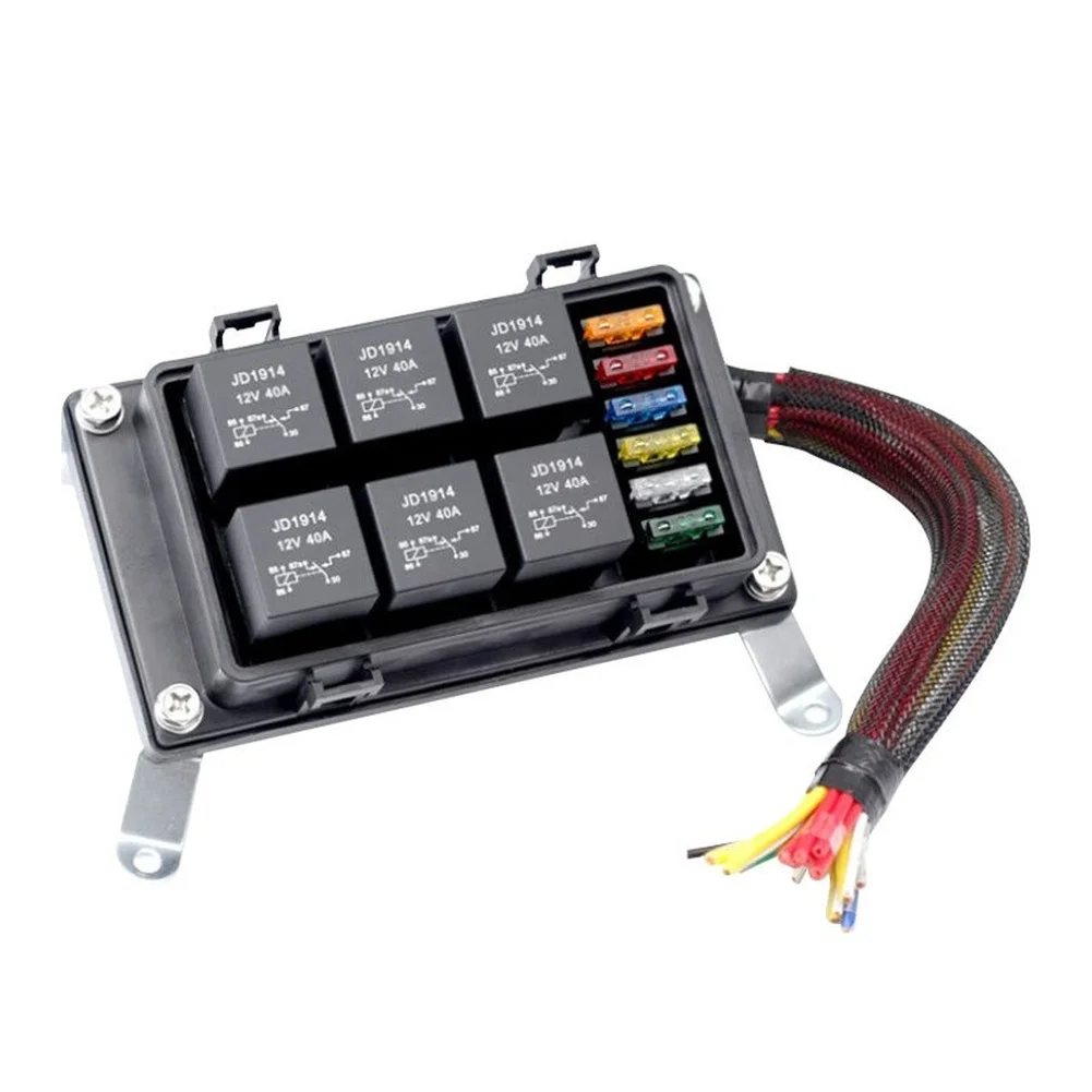 6 Port Moisture Resistant Fuse Relay Block with 6 Relays for 12V 40A Automotive Circuit Management and Protection Needs