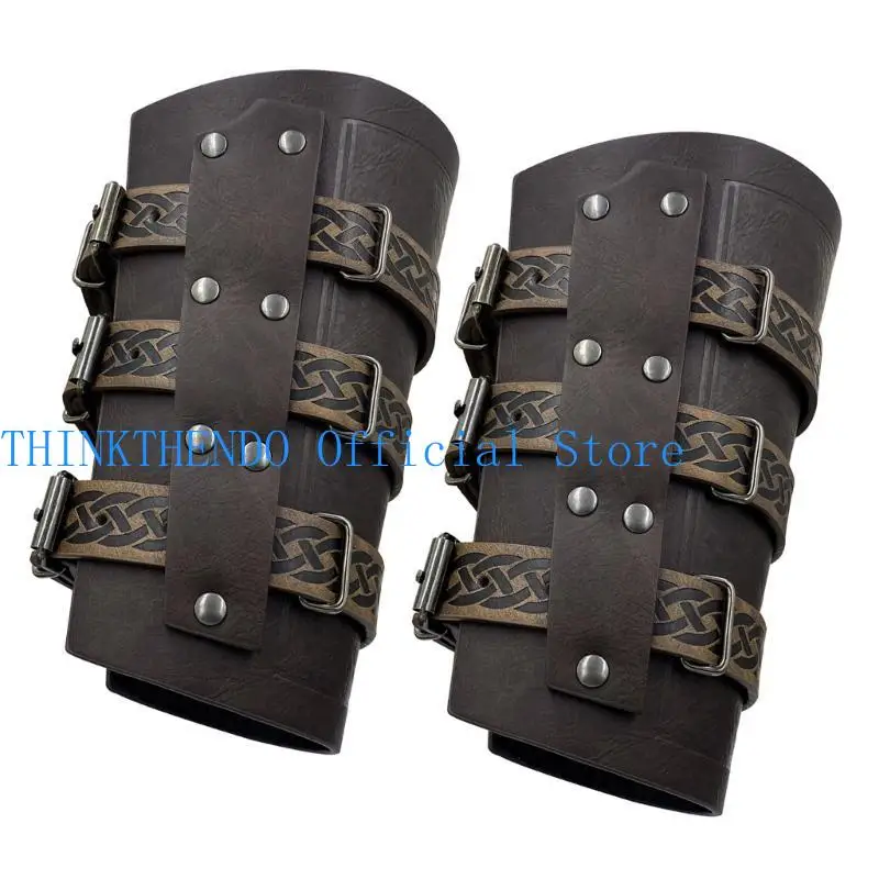 

652F 2pack Adjustable PU Leather Wristband Role Playing Arm Guard Comfortable for Knights and Medieval Gatherings