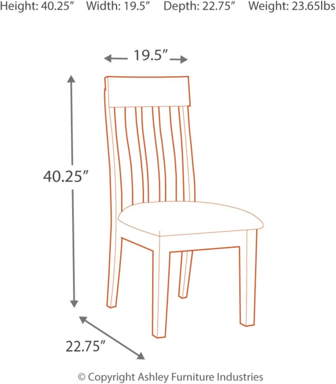 Chaise de salle à manger Design by Ashley Ralene Rake Back, 19 ", 2 fils, marron moyen