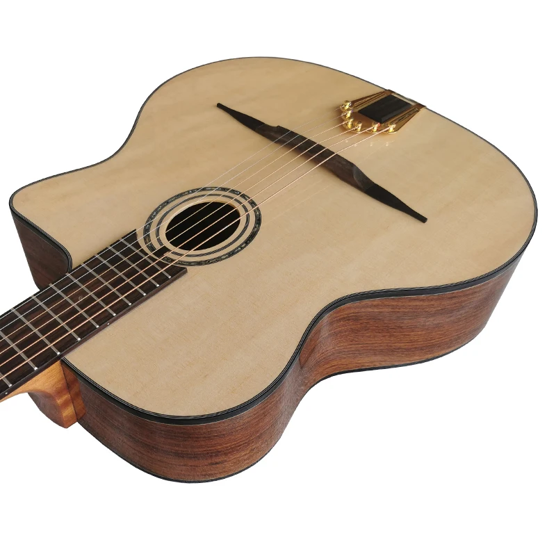 Aiersi-Handmade O Soundhole Solid Spruce Top or Cedar Top Gypsy Jazz Acoustic Guitar with Free Padding Bag