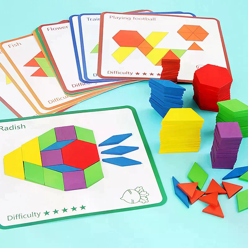 

155 Pcs Wooden Pattern Blocks For Boys Girls Gift, Geometric Shape Pattern Set, Pattern Block Activity, Puzzles For Kids