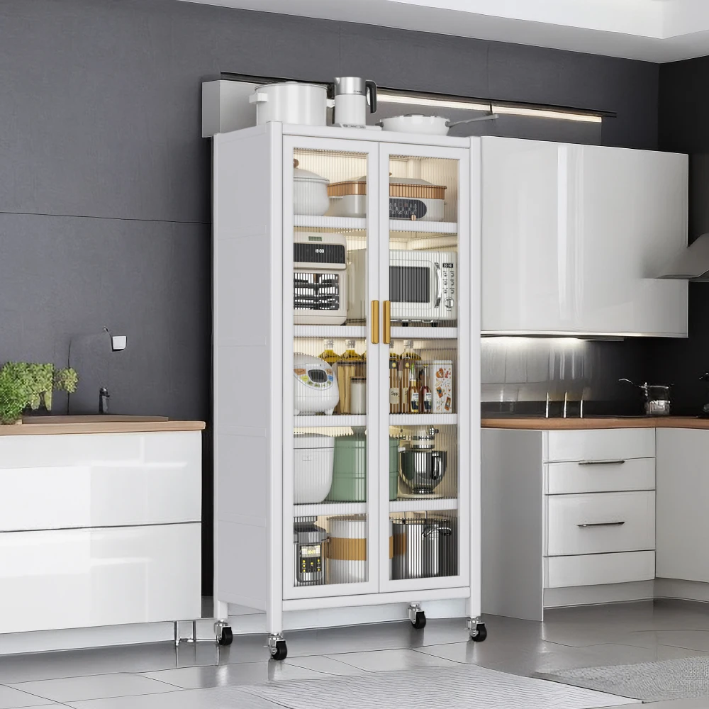 Open-door kitchen shelving Floor-to-ceiling multilevel household microwave storage cabinet bowls side cabinets cabinets Storage