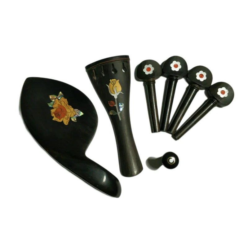 1Set 4/4 Violin Accessories Parts Kits, Violin Chin Rest Tailpiece Pegs Endpin Ebony wood