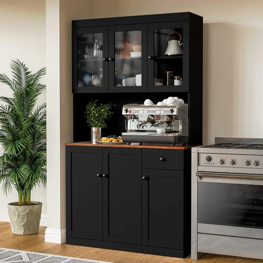 

71" Tall Kitchen Pantry Storage Cabinet with Microwave Stand, Freestanding Kitchen Hutch Cabinet with Storage, Cupboard Cabinet