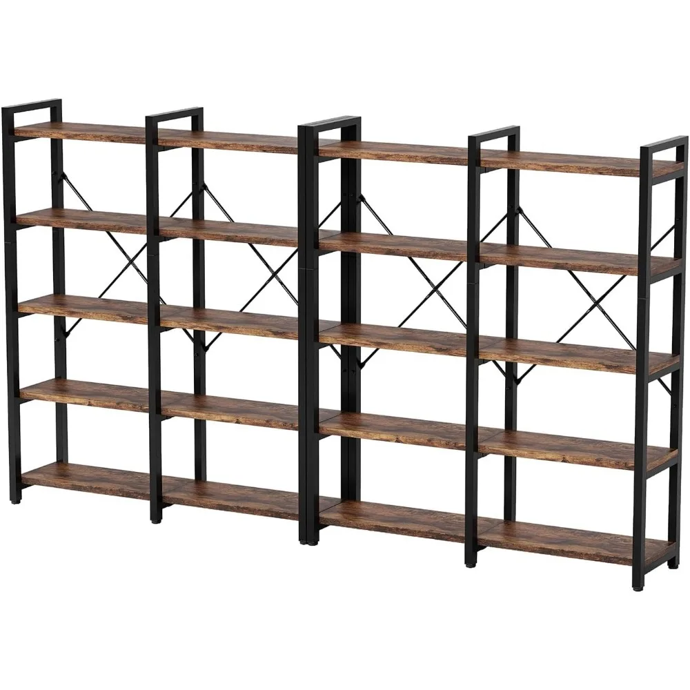 Regał na książki o podwójnej szerokości, regał industrialny z metalową ramą, otwarty duży regał na książki, drewniane półki ekspozycyjne do domu i biura