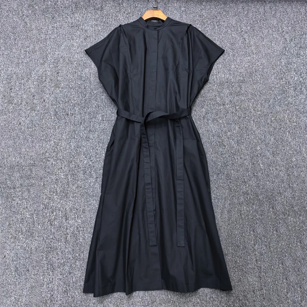 

Элегантное женское платье свободного кроя из 100% хлопка с коротким рукавом, круглым вырезом и завязками спереди, в деловом стиле, Весна 2026