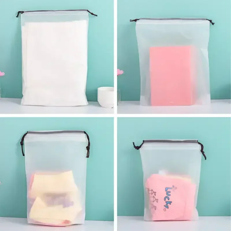 10PCS Portable Shoe Storage Drawstring Eco Storage Bag for Sundries Travel Makeup Bag Waterproof Transparent Plastic Storage Bag