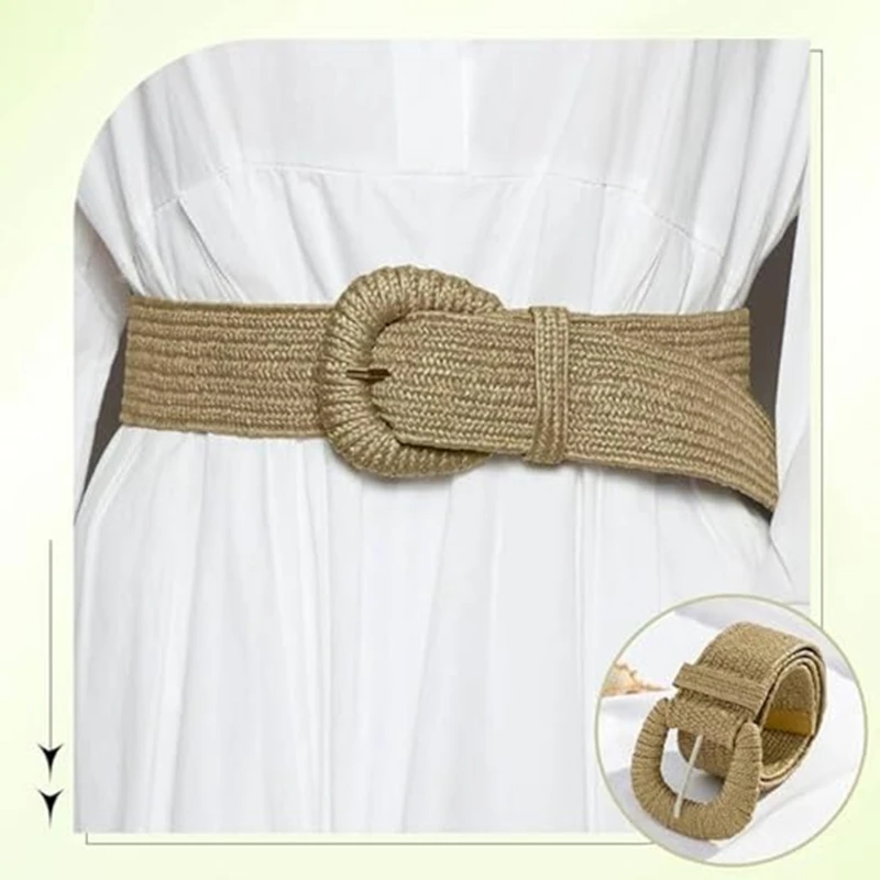 Nueva tendencia PP hierba hebilla trenzada hecha a mano mujeres PP hierba trenzada cinturón decorativo Simple moda versátil vestido cinturón