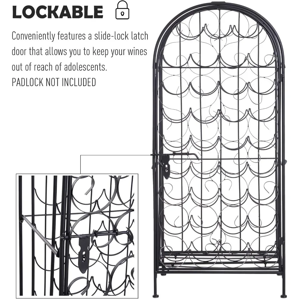 ตู้เก็บไวน์เหล็กดัดสีดำ 35 ขวด พร้อมกุญแจล็อค - ยี่ห้อ HOMCOM