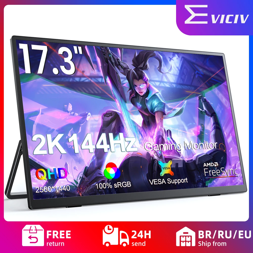 

EVICIV 2K 144Hz Portable Gaming Monitor 17.3" 2560x1440P HDR IPS Screen with Dual Speakers for PC Phone Game Console Steam Deck
