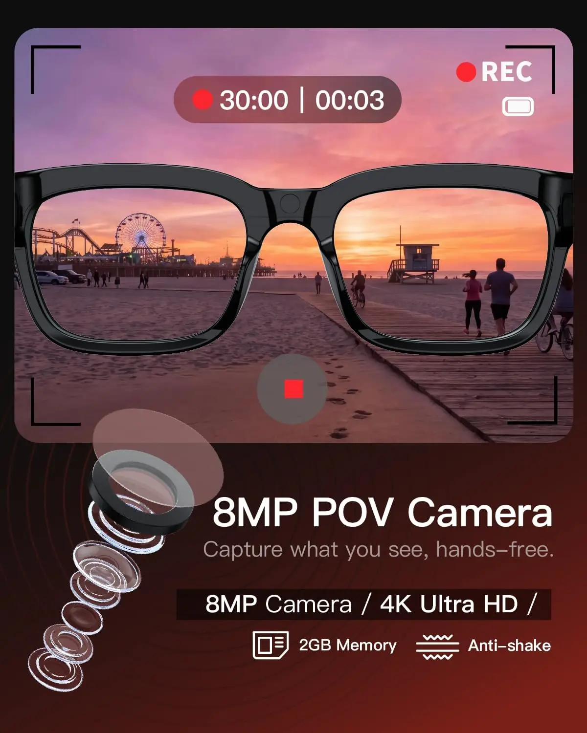 AI Smart Glasses with Camera, 4K POV Recording, Photochromic Lenses AI real-time translation for travel, work, and daily use
