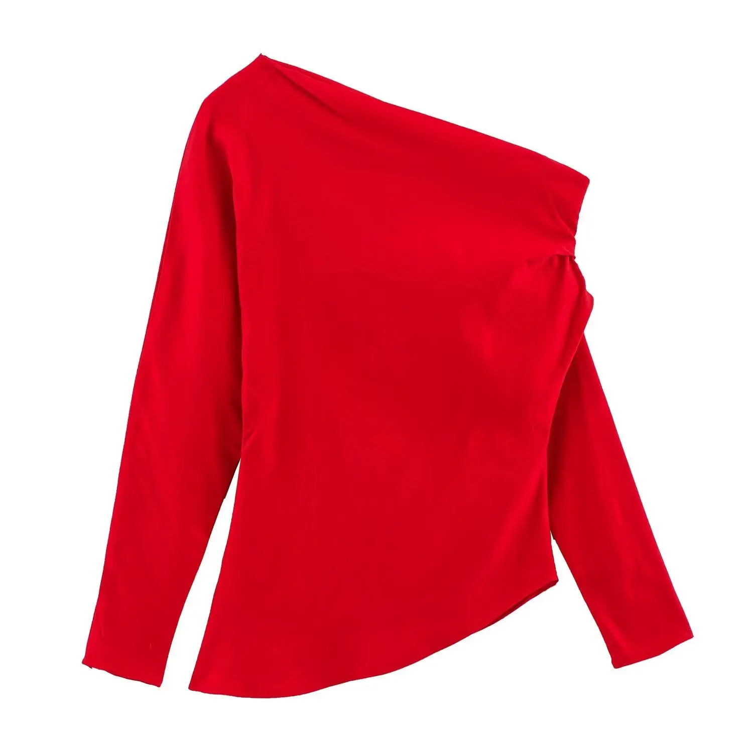 Herfst En Winter Schuine Schouder Asymmetrisch Ontwerp, Geplooid Slim Fit Shirt Voor Vrouwen