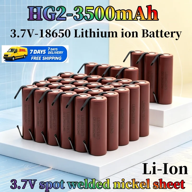 Batteria al litio ad alte prestazioni HG2 3500mAh 18650, con connessione a lamina di nichel saldata a punti a 3,7V, batteria ricaricabile per scariche ad alta potenza, illuminazione per utensili