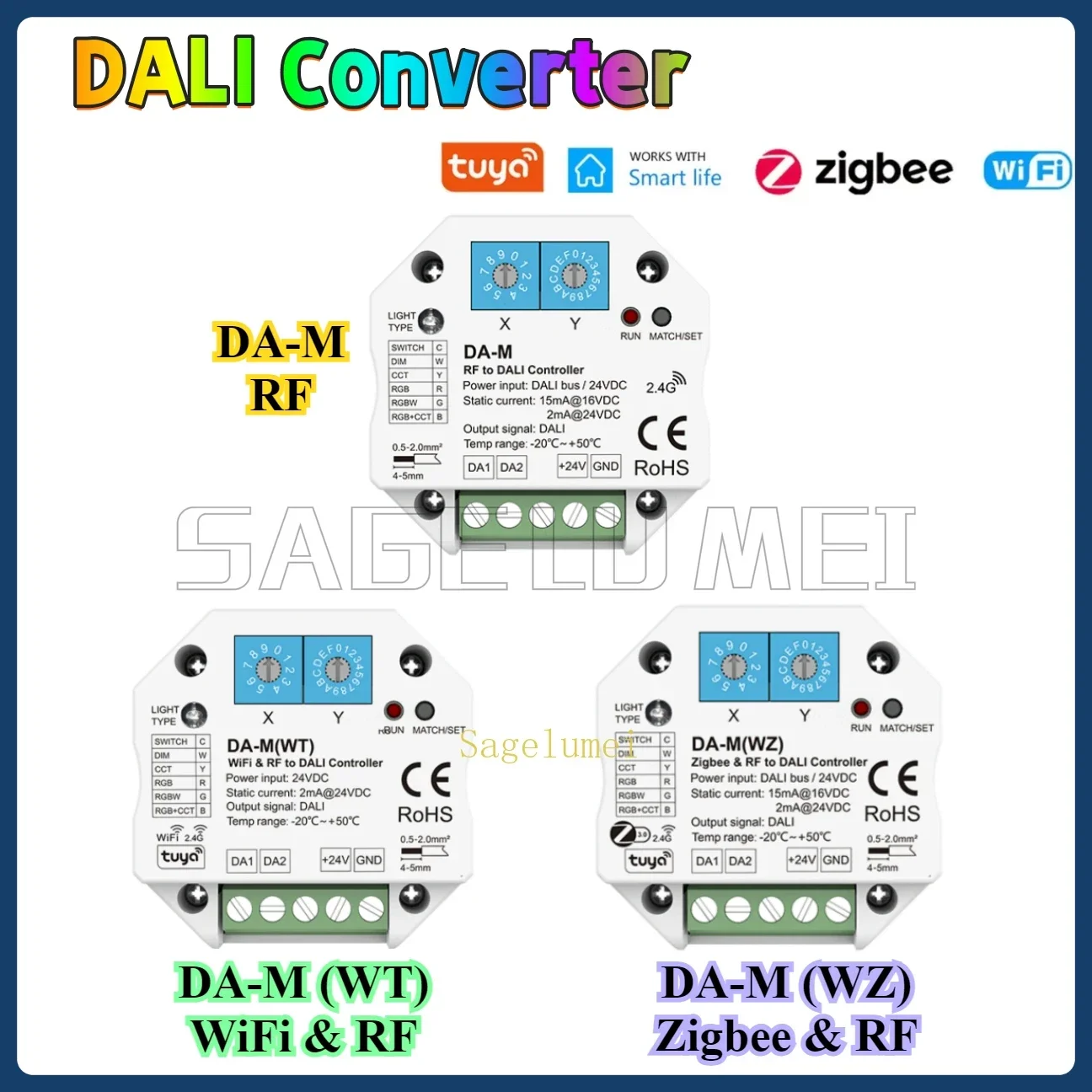 Skydance DA-M DA-M(WT/WZ) Tuya APP Control DIM RGB CCT RGBW WiFi Zigbee& RF To DALI Converter Dimmer Controller Smart Life 24VDC
