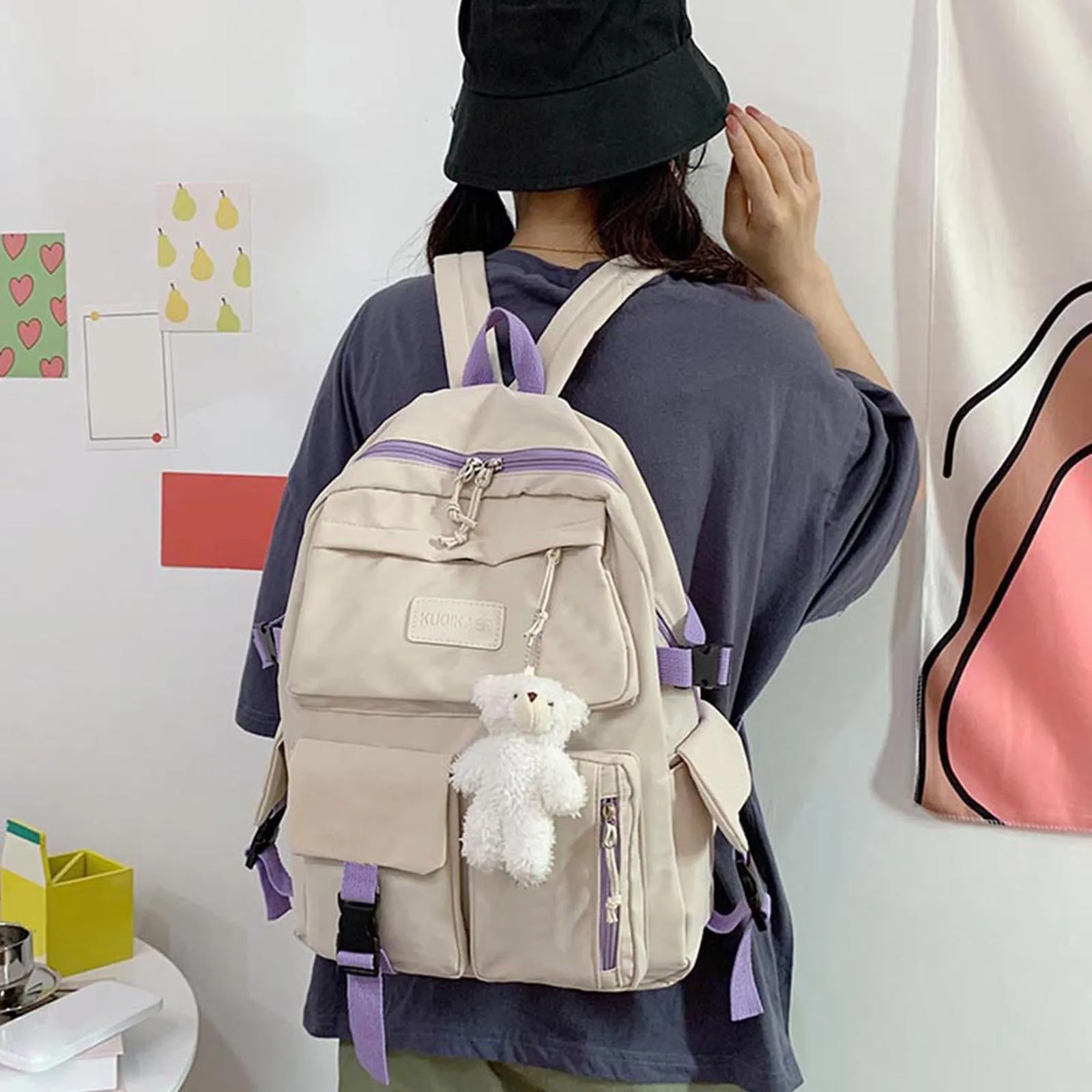 

Canvas Women's Backpack Students School Bags for Girls Teenager Cute Multi-pocket Schoolbag Rucksack Handbags Laptop Backpack