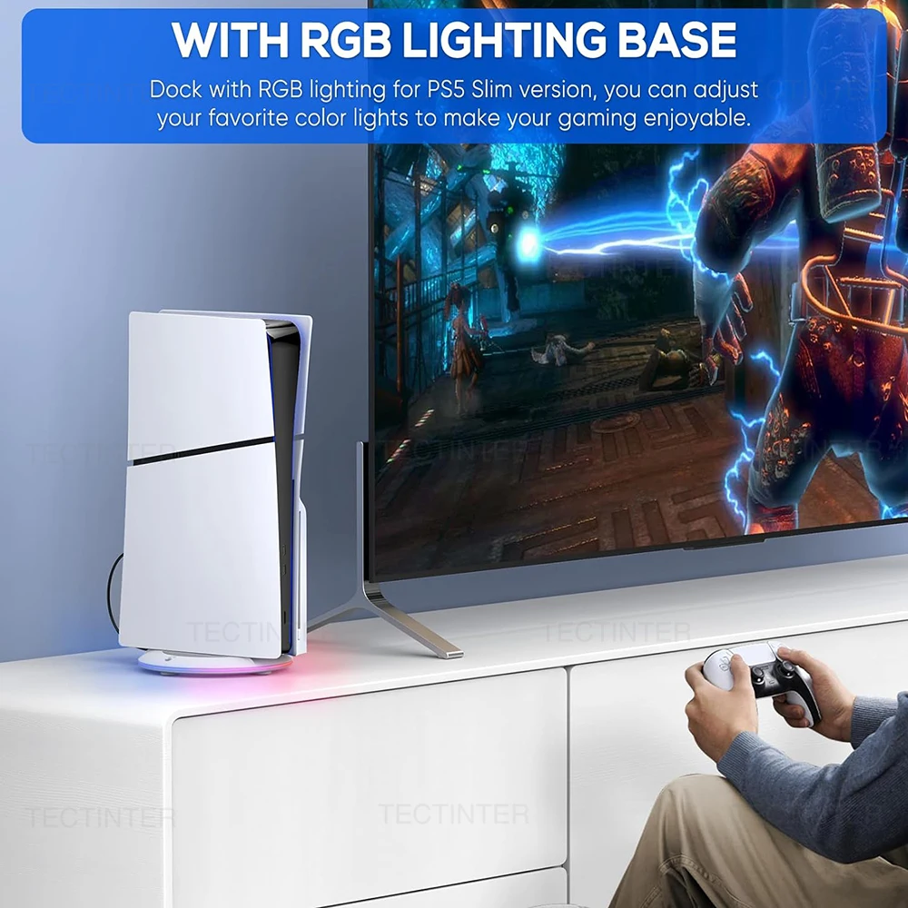 Vertical Cooling Stand with RGB Light for PS5 Slim Disc/Digital Edition Console Anti-Slip Base Bracket Holder for PS5 Accessorie