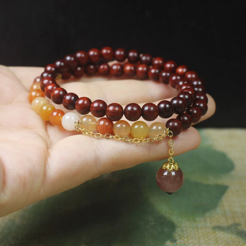 

Zambian Rosewood Blood Sandalwood 6mm Double Circle Bracelet, Serene Style, Women's Decorative Jewelry, DIY Buddhist Beads