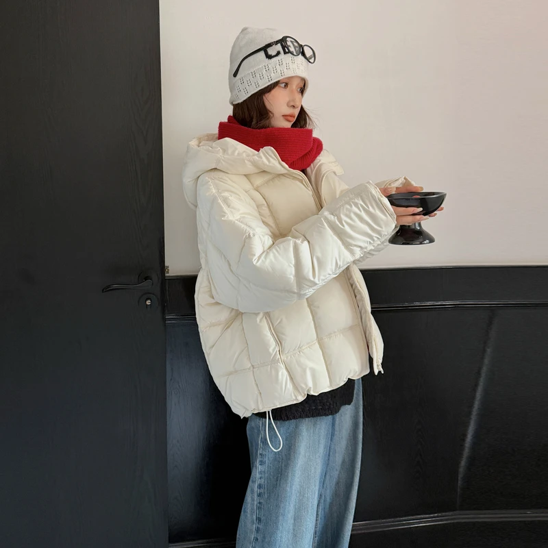 الخريف الشتاء كبيرة الحجم فضفاضة قصيرة سترات المرأة سميكة أسفل القطن مبطن فقاعة معطف 2025 جديد مقنعين طويلة الأكمام سترة منفوخة #3