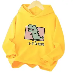 Kawaii Dinosaur Cute Anime Hoodie Kids Funny Cartoon Pullover Sweatshirt Streetwear Boys Thin Graphic Hoody