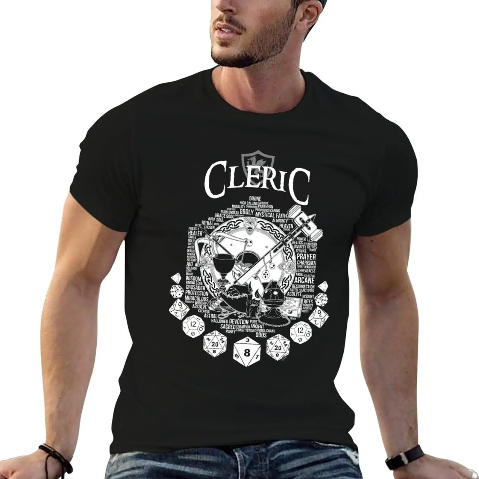 

RPG Class Series: Cleric - White Version T-Shirt cotton tshirt 100% man t shirt designer T-Shirt