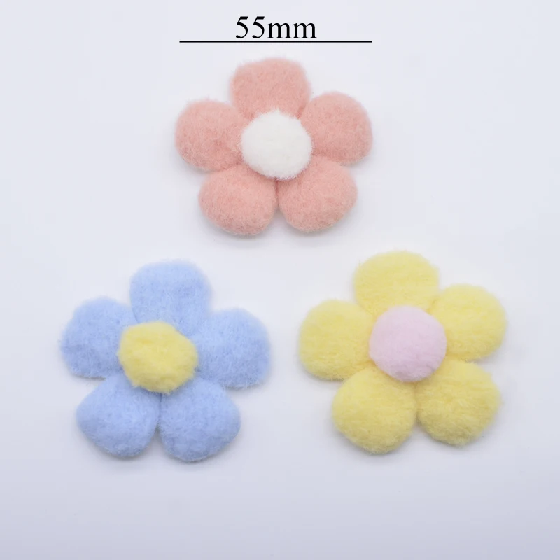 16 pz 55mm imbottito peluche fiore applique per copricapo fai da te fermagli per capelli fiocco decorazione accessori vestiti cappello scarpe toppe da cucire