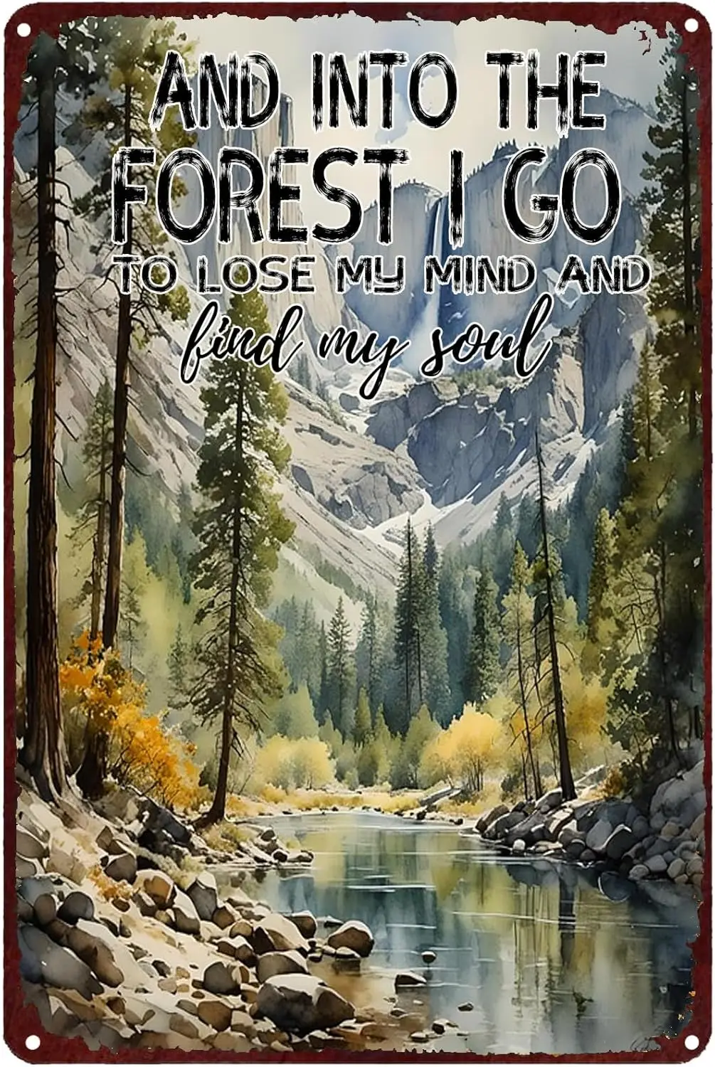 Hiking Wall Decor Vintage Metal Sign, And Into The Forest Go To Lose My Mind And Find My Tin Signs for Home Garden Bar Home