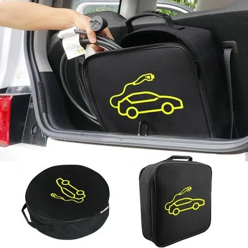 Car Charging Cable Storage Bag Battery Jumper Cable Storage Square/Round Large Capacity Fireproof Charging Cable Cords Hoses Bag