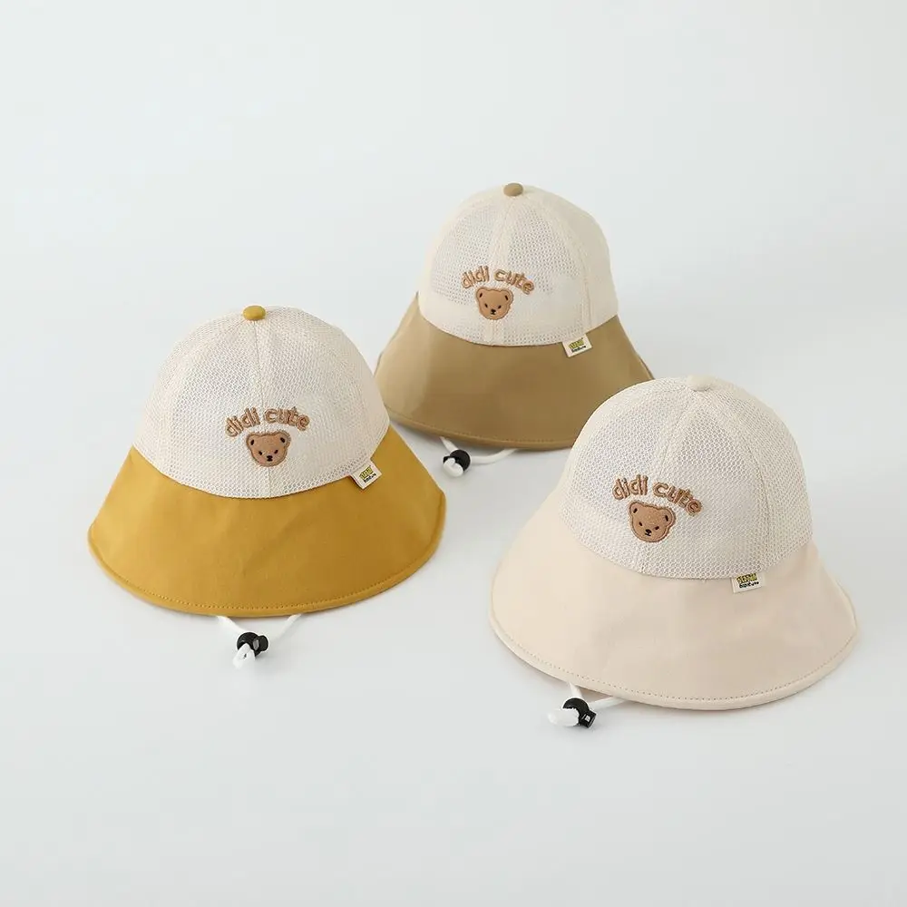 

Cute Summer Baby Bear Bucket Cap Breathable Quick-dry Children Fisherman Cap Anti UV Mesh Outdoor Sun Hat Kids