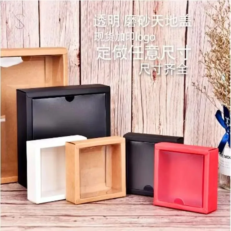 10pcs Kraft Paper Box Transparent PVC Cover Gift Packaging Box Cartons Boxes Toddler Shoes Packaging Box