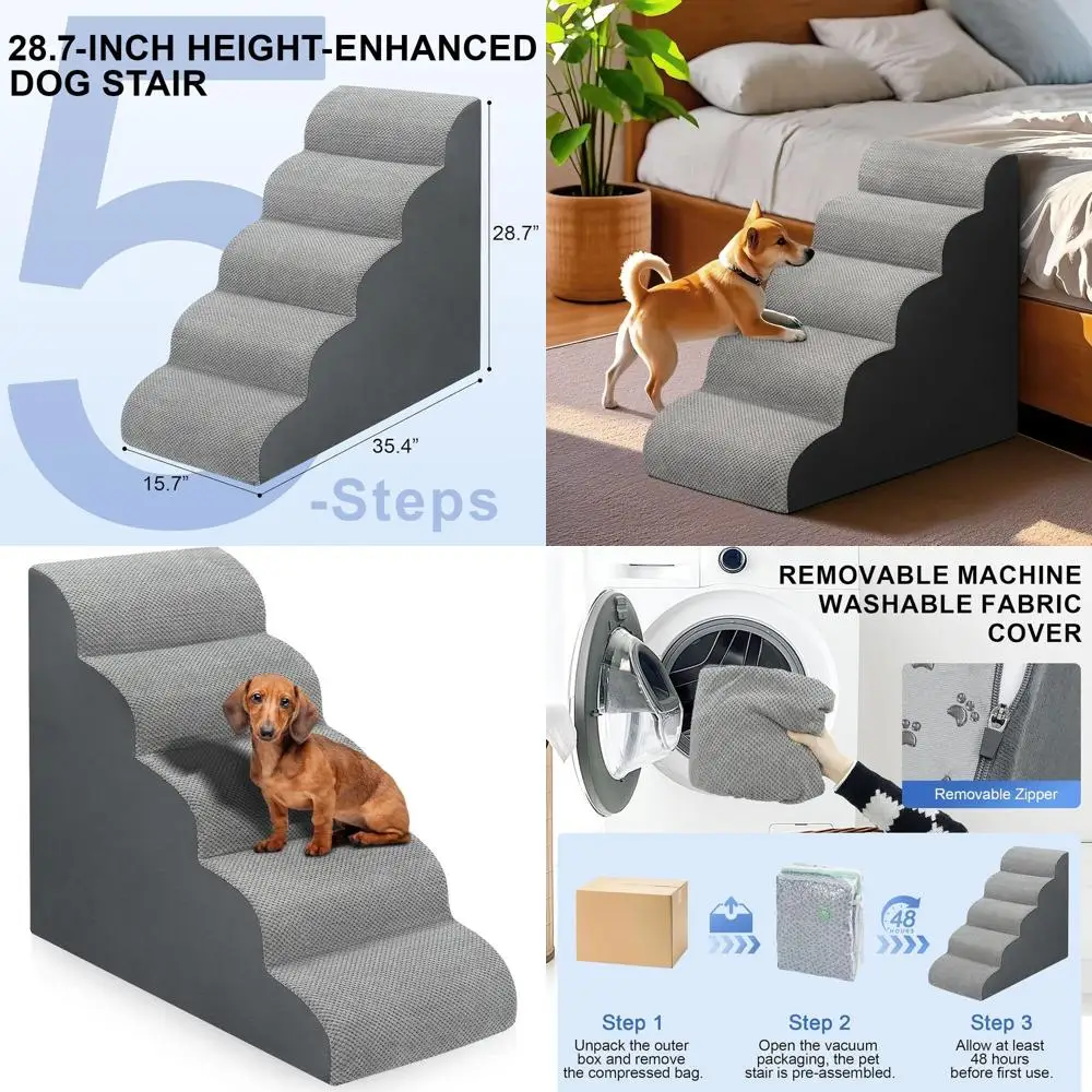 

5-ступенчатые нескользящие лестницы для собак, высота 28,7 дюйма, для маленьких собак и кошек, для доступа к кроватям и диванам, серые