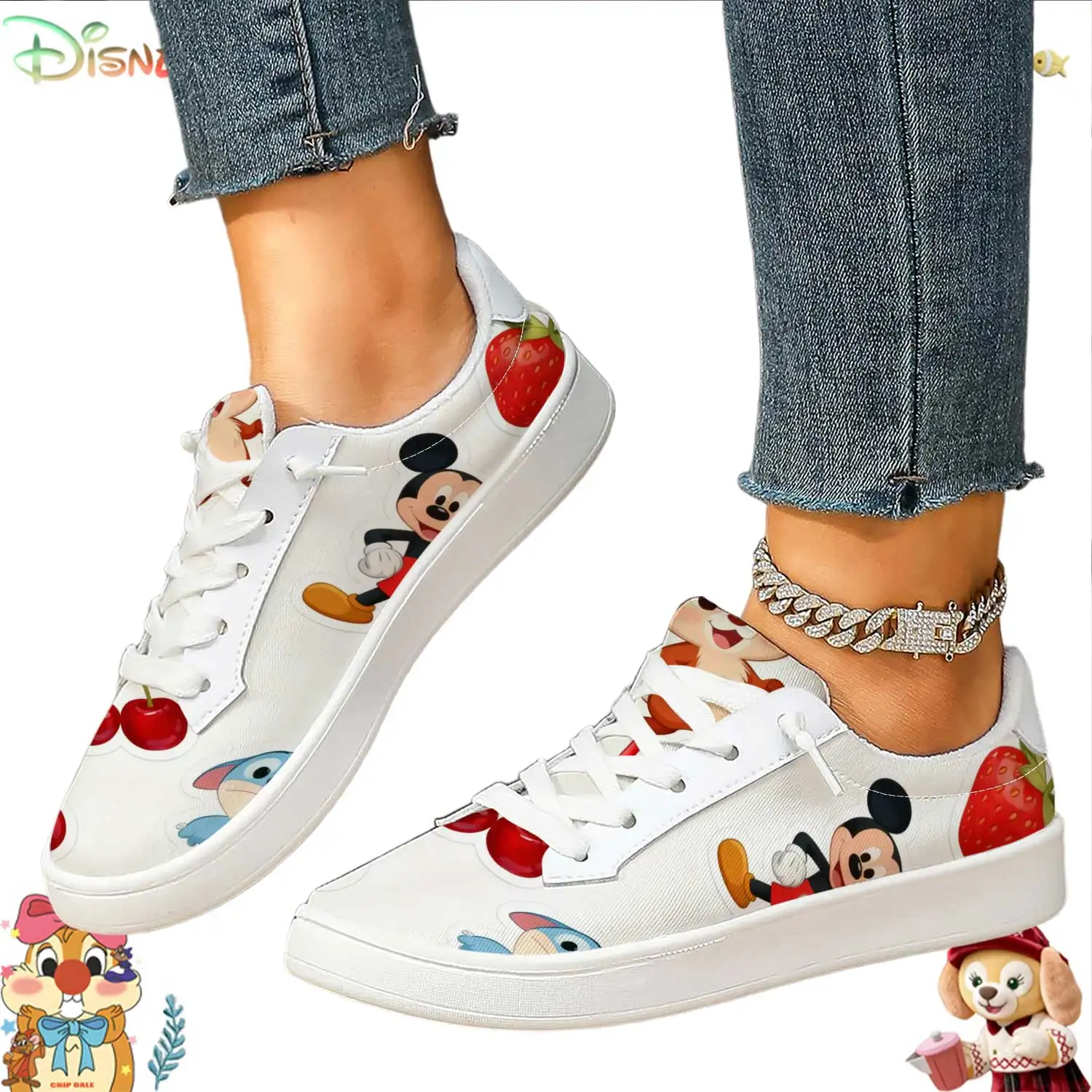 

Trendy Disney Cartoon & Fruit Print Casual Canvas Shoes Lightweight Women's Skate Shoe