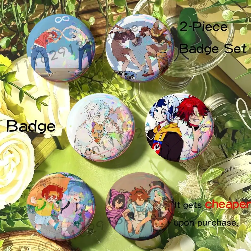 SK8 The INFINITY Reki Langa Brooches for Backpack Accessories 25 32 44 58 75mm Round 2-piece set Free Mix