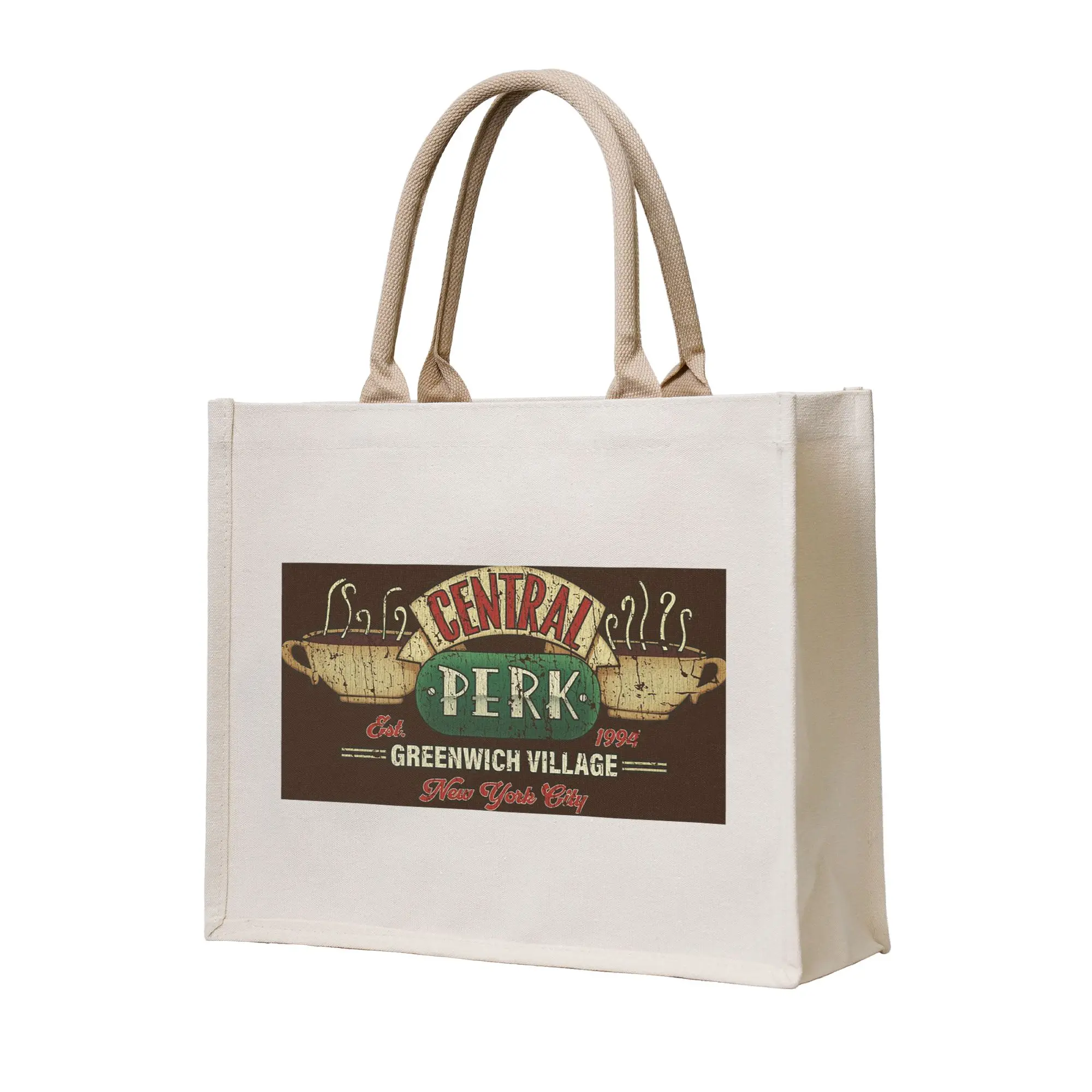 

Сумки для покупок с логотипом Central Perk Friends, холщовая сумка-тоут, складная сумка-тоут для девочек, дорожная сумка через плечо