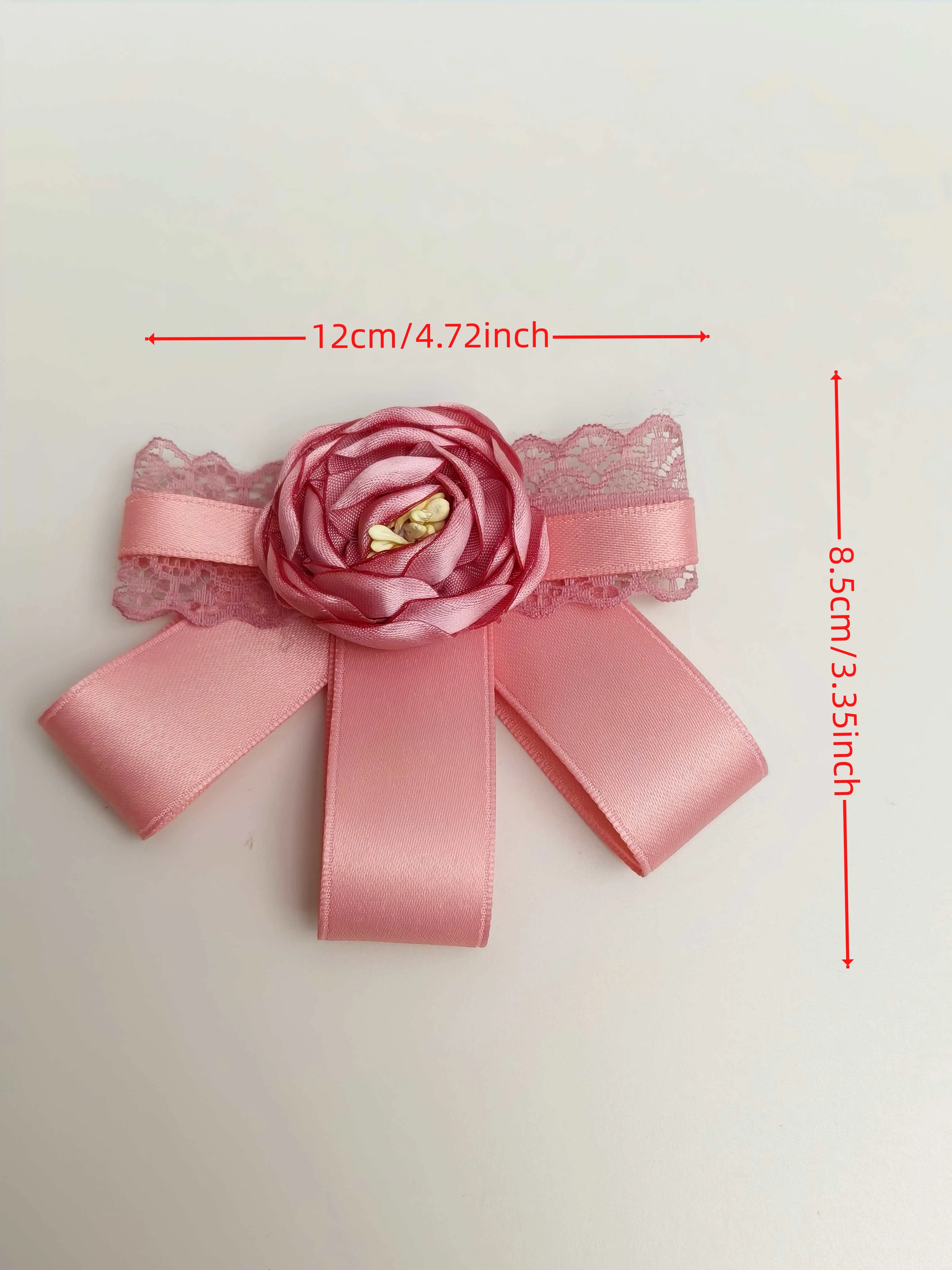 French-Style Gentle Pink Satin Bow Tie, Lace Splicing Three-Dimensional Fabric Camellia Collar Accessory, Fresh Girl-Style Shirt Dress Decorative Collar Flower, Versatile Pin Accessory for Daily Commuting, Wedding Banq