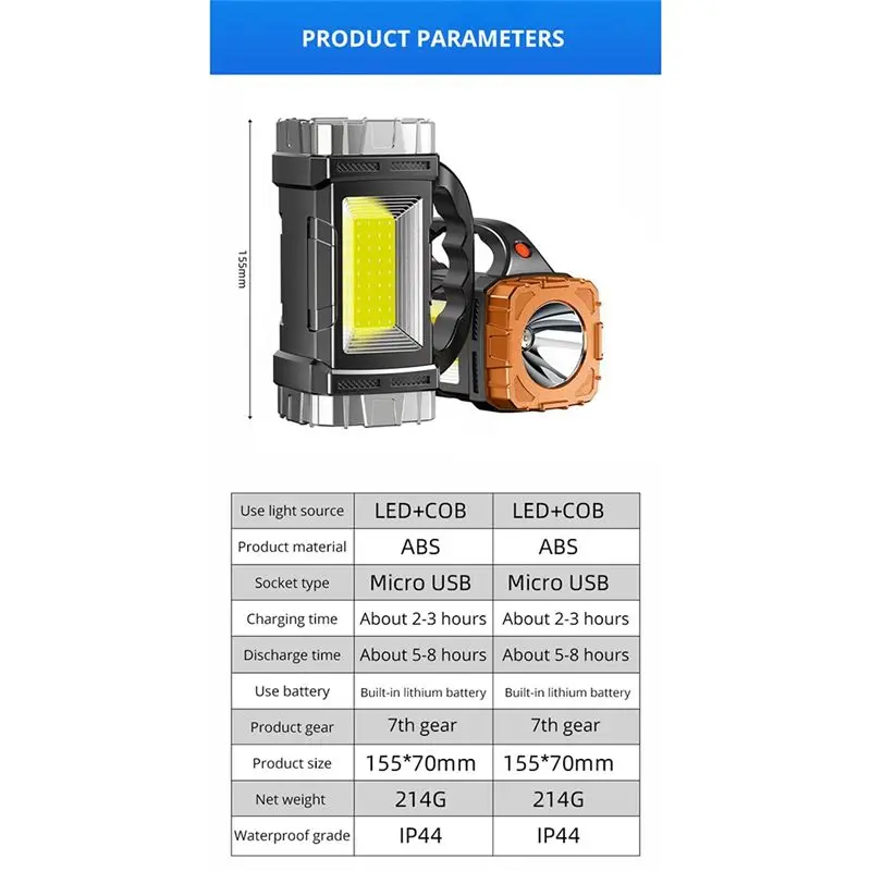 ABMO Portable Solar Energy Flashlight USB Rechargeable Waterproof Handheld Lantern LED Flashlights for Outdoor Camping Hiking