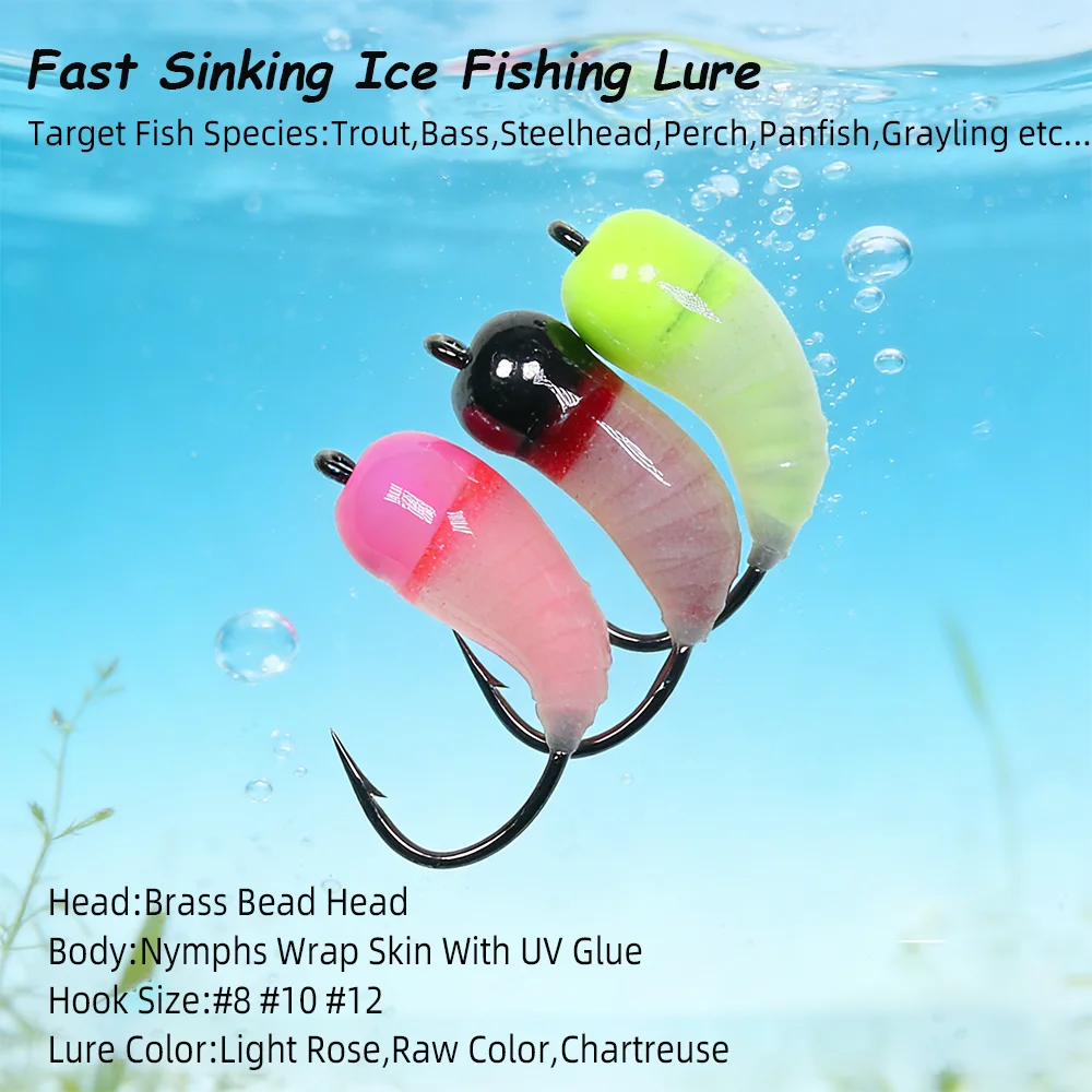 ICERIO Ninfas con cuentas de latón para pesca en hielo #8 #10 - imagen 4