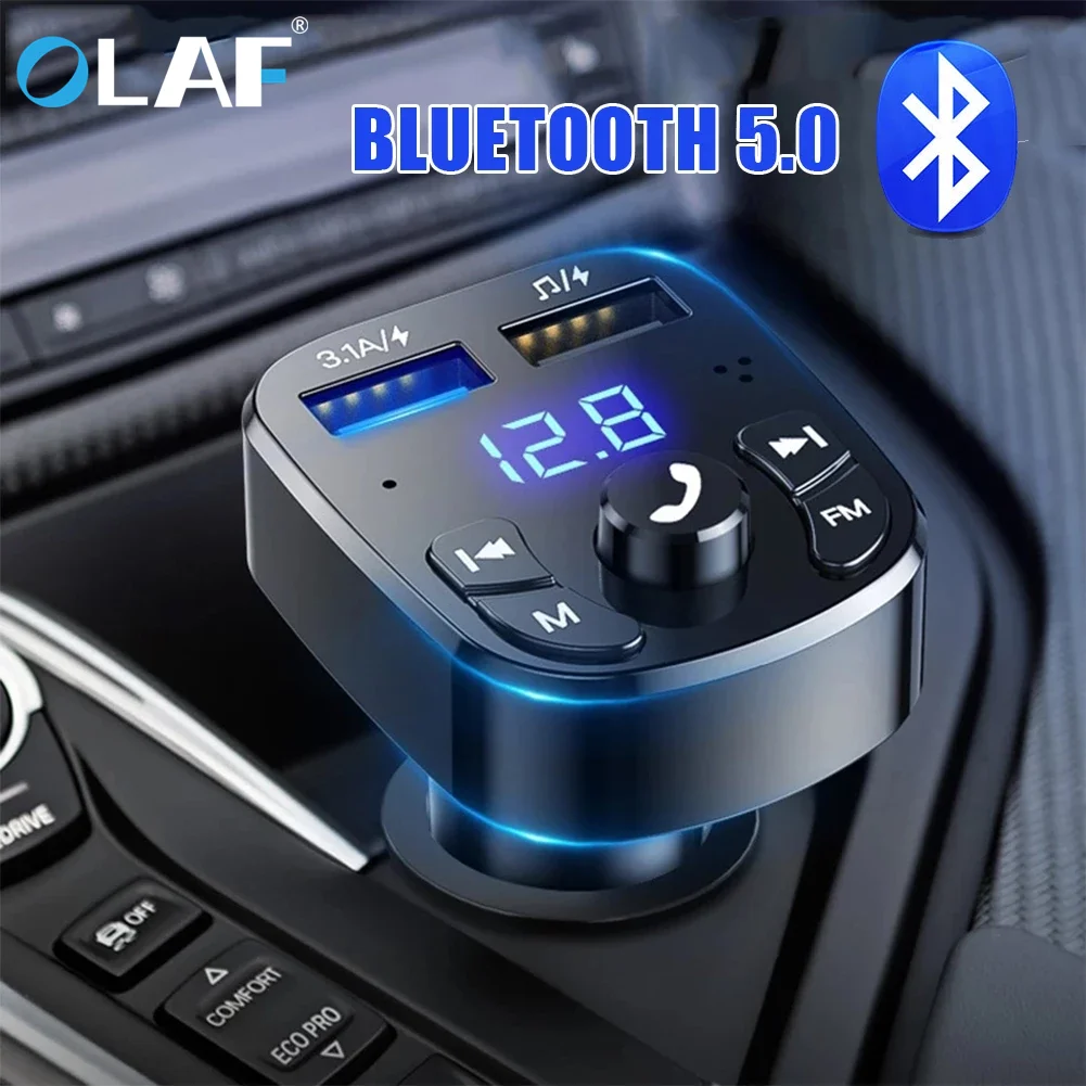 Olaf Car FM Transmitter Bluetooth 5.0 Handsfree Car Kit Audio MP3 Modulator 2.1A Player Audio Receiver 2 USB Fast Charger